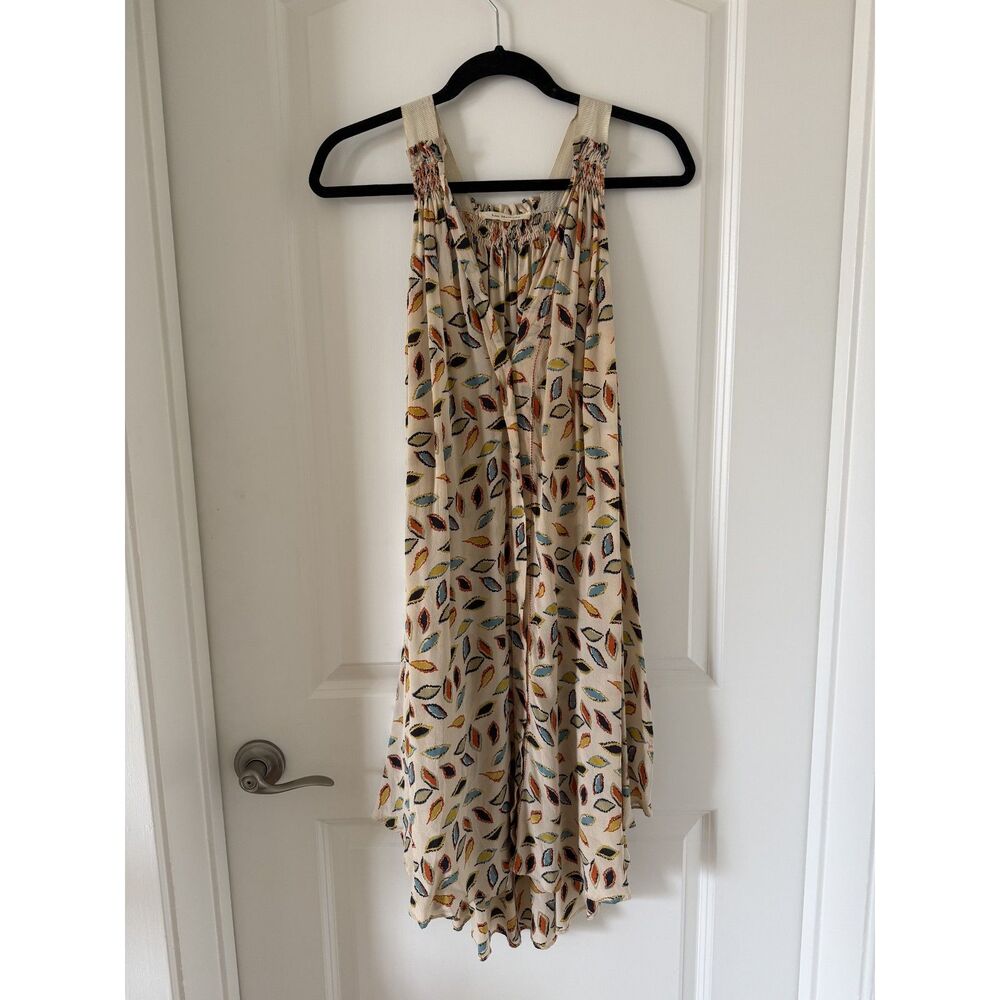 Lee Mathews Silk Smocked Strap Dress Size 4 Leaf Print Midi Dress